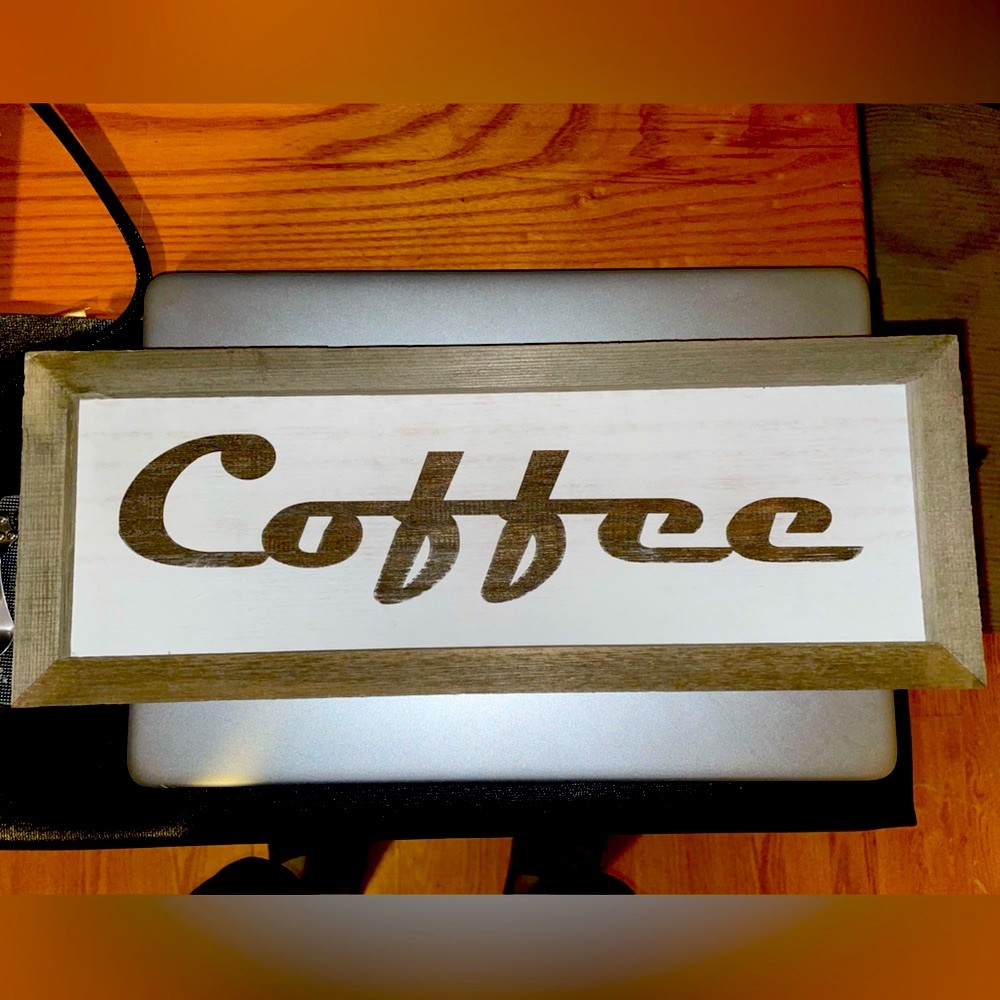 ENGRAVED COFFEE BAR SIGN RUSTIC WHITE W/ BLACK LETTERING